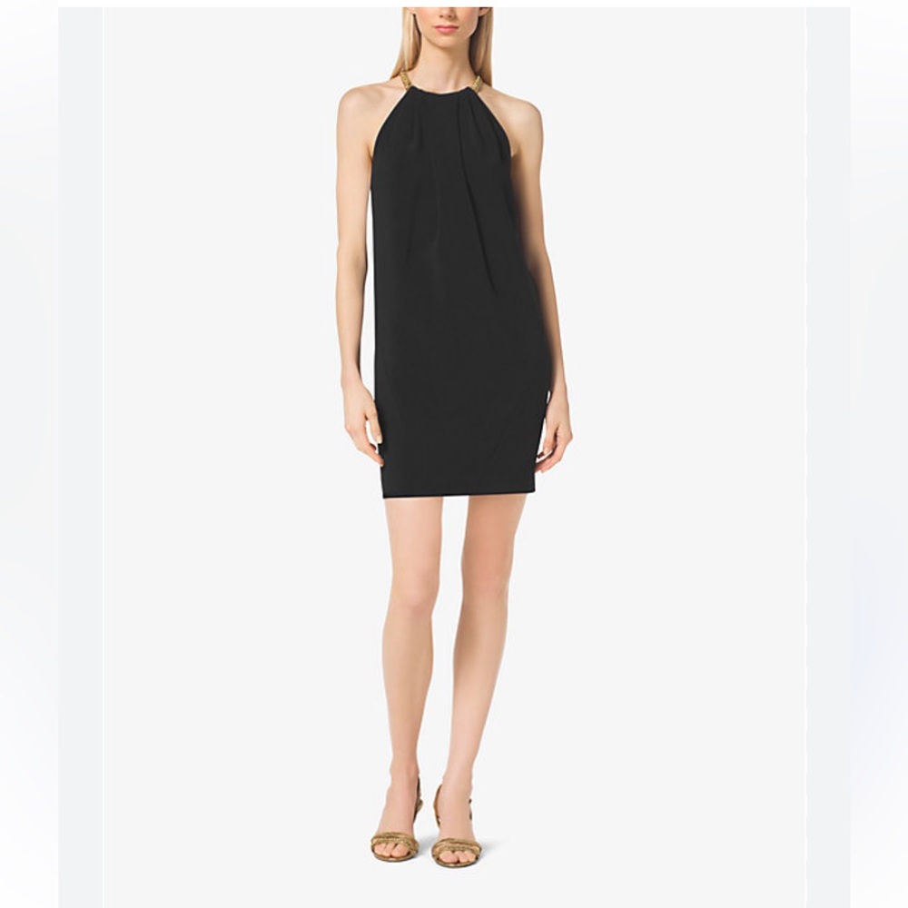 Michael Kors Chain-Neck Black Dress with Gold Accents Size 0